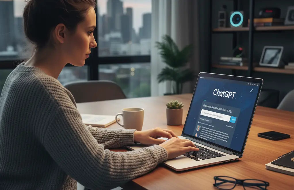 ChatGPT 프롬프트 활용 예시를 직접 사용하고 있는 여성