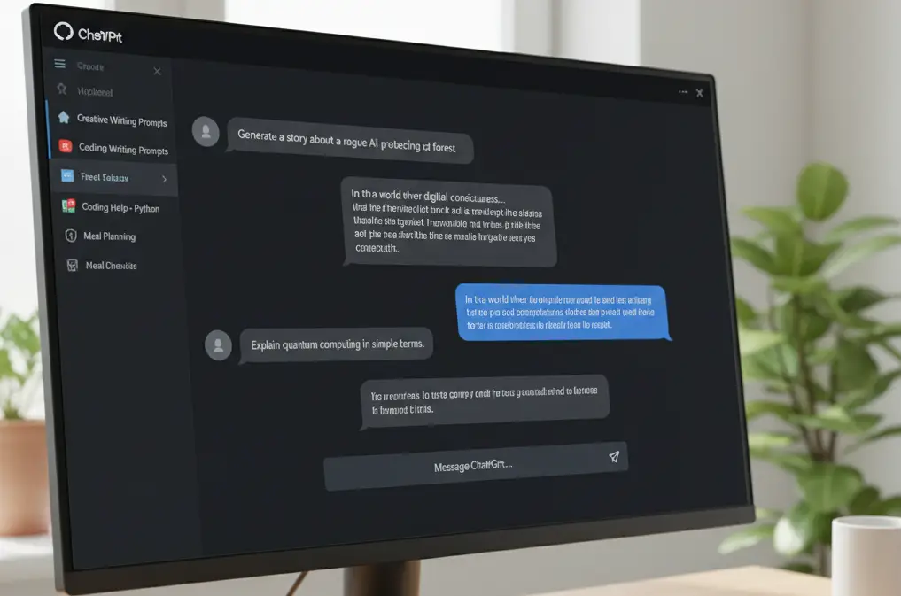 ChatGPT 프롬프트 예시가 있는 컴퓨터 화면