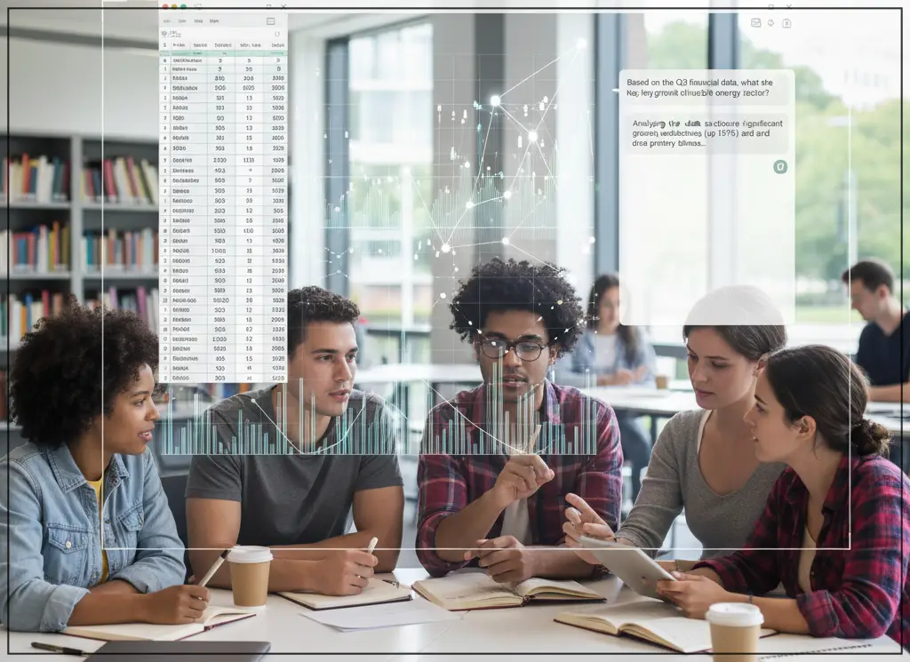 ChatGPT로 데이터 분석하기를 통해 엑셀 데이터를 시각화하고 있는 대학생들