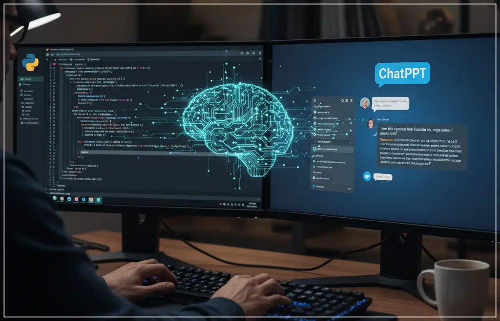 ChatGPT로 파이썬 배우기를 통해 코딩 작업을 하고 있는 개발자