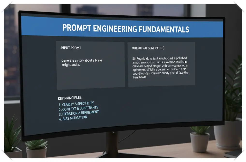프롬프트 엔지니어링 기초 예시가 있는 컴퓨터 화면