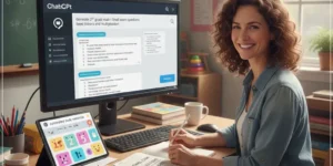 ChatGPT 학습자료 자동 제작으로 기말고사 시험문제를 만들고 있는 중학교 2학년 수학 선생님