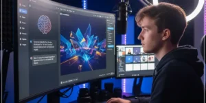 ChatGPT로 무료 AI 이미지 만들기를 이용하여 유튜브 썸네일을 생성하고 있는 유튜버 크리에이터