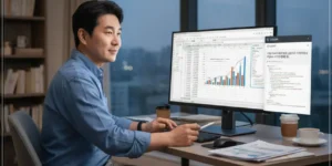 ChatGPT로 엑셀 자동화하여 엑셀 데이터의 시각화를 실행하고 있는 40대 직장인 한국 남성