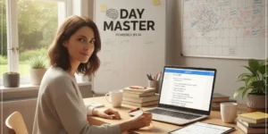 ChatGPT로 하루 계획 세우기를 이용하여 효율적으로 업무와 집안일에 대한 시간표를 작성하고 있는 재택근무를 하는 직장인 여성